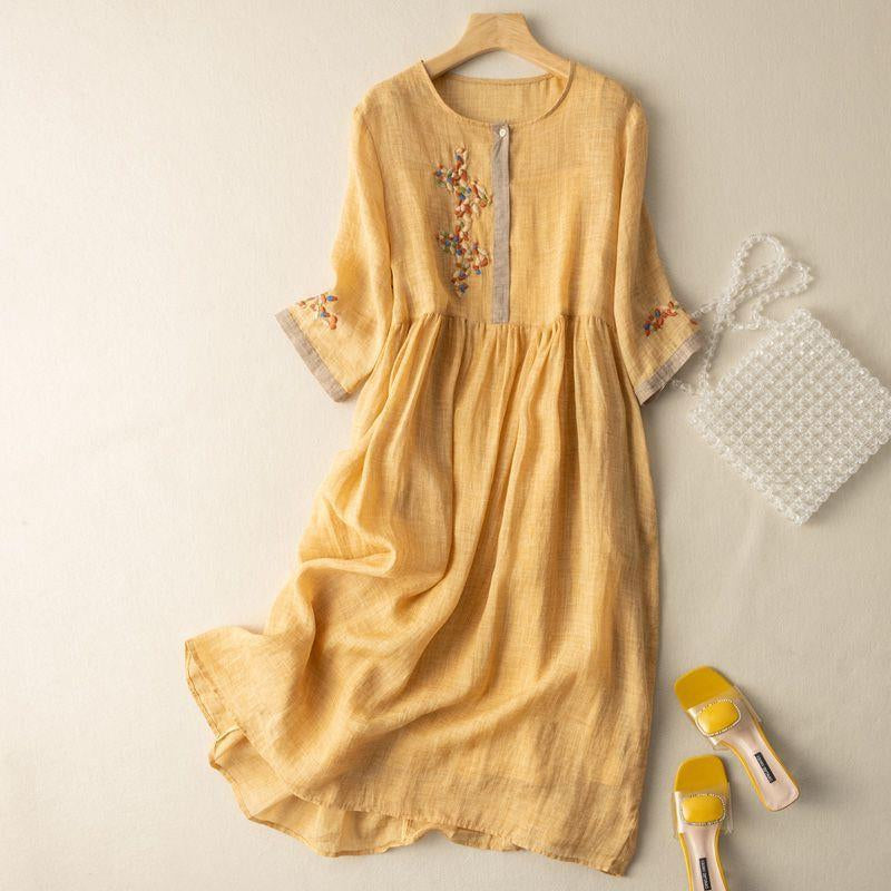 VICTORIA LINEN MIDI DRESS