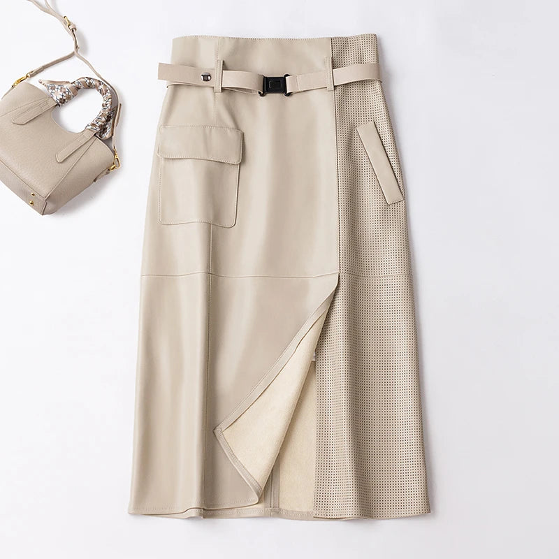 BELLA BELTED LEATHER SKIRT