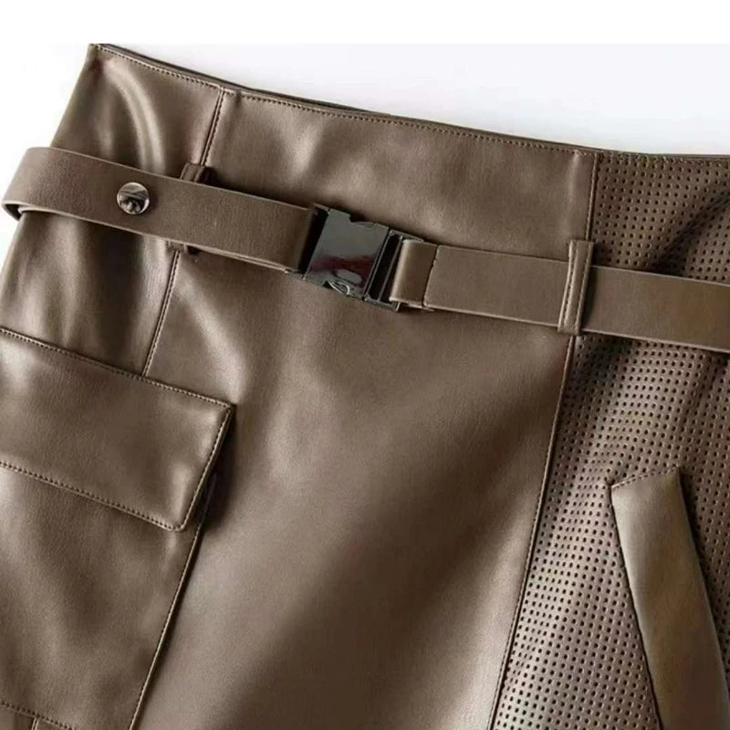 BELLA BELTED LEATHER SKIRT