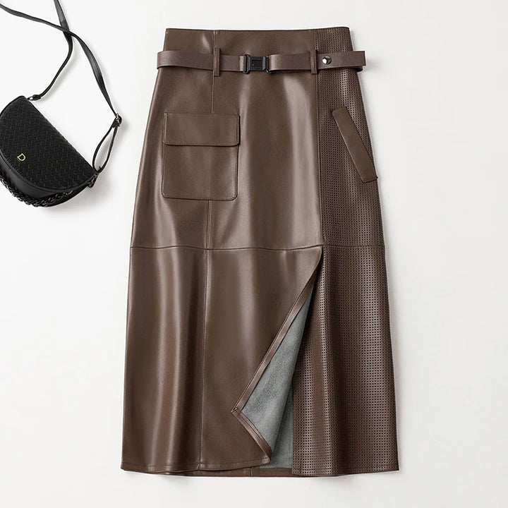 BELLA BELTED LEATHER SKIRT