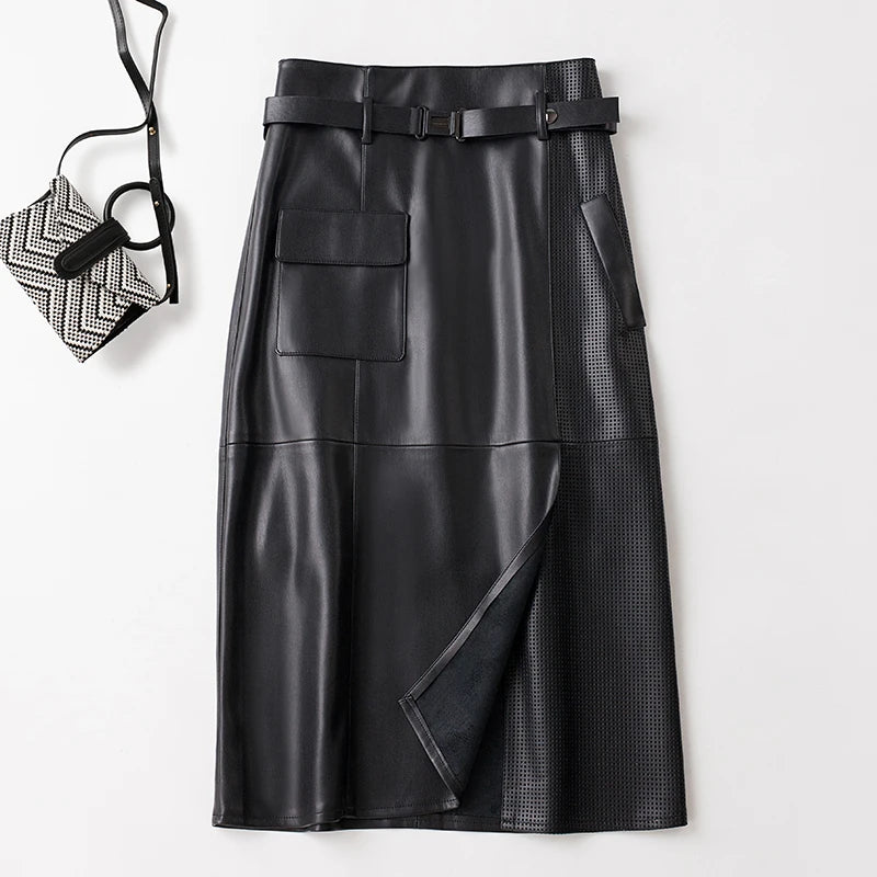BELLA BELTED LEATHER SKIRT