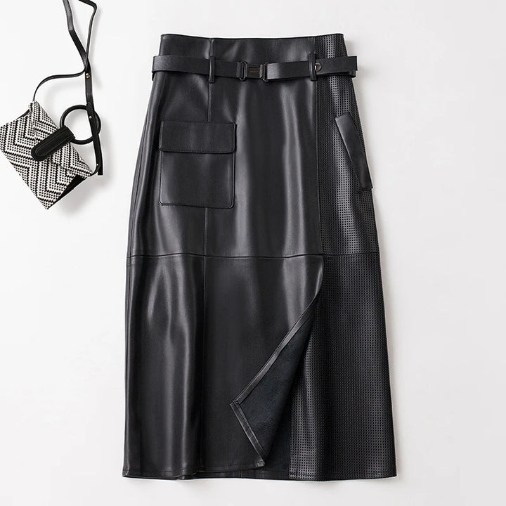 BELLA BELTED LEATHER SKIRT